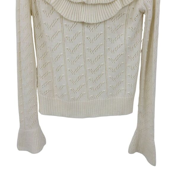Tularosa Womens Ivory Ruffle Knit Sweater S Wool Bell Sleeve Feminine Soft Girl - Picture 11 of 12